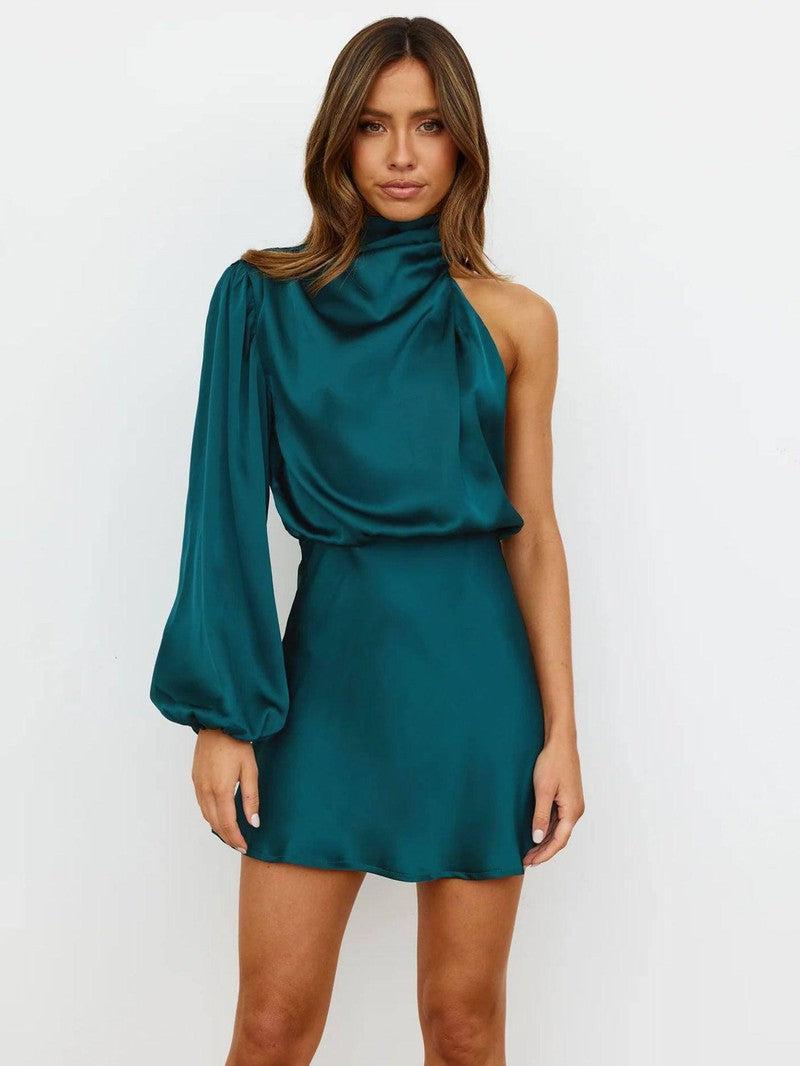 Elegant Formal One Shoulder Long Sleeve Dress-4