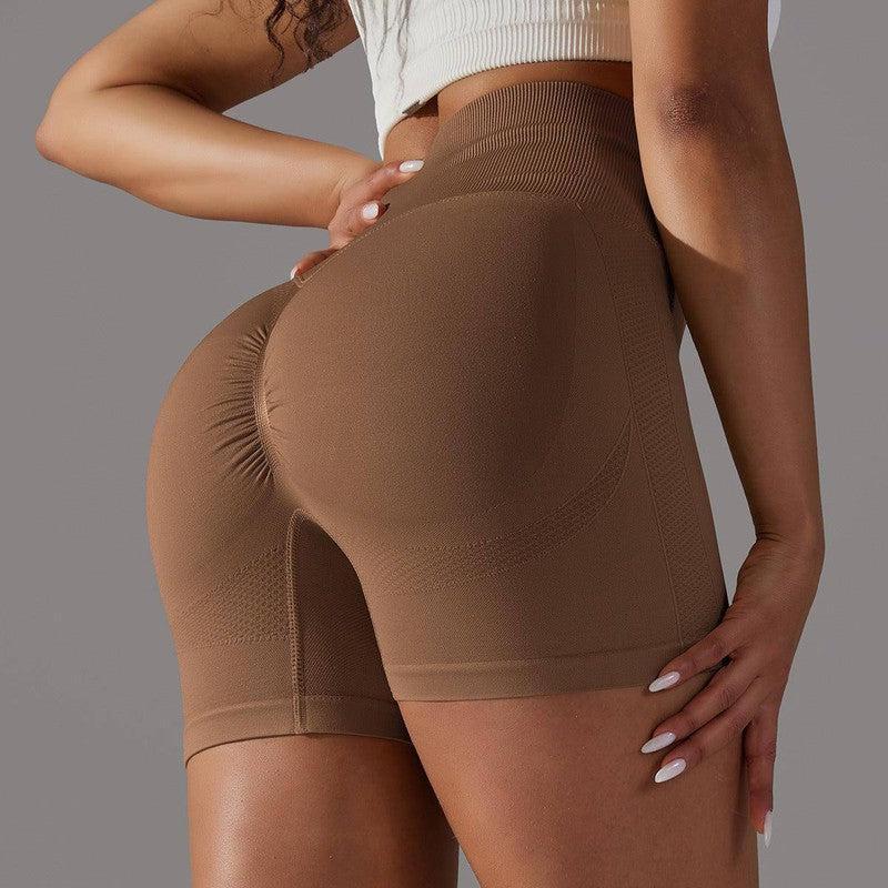 Seamless Tight Belly Trimming Hip High Elasticity Yoga-6611 Shorts Coffee-9