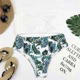 Bandeau Bikini Set Women Print Swimwear-White-4