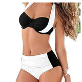 Sexy Bikini High Waist Swimsuit Women Halter-Blackandwhite-6