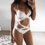 Sexy Black And White Color Matching Bikini Women'S Split-White-8