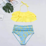 Fashion Multicolor Split Bikini Swimsuit-Yellow-4