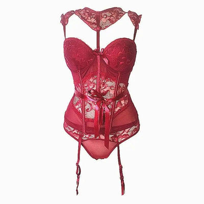 lace lingerie set-Red-12