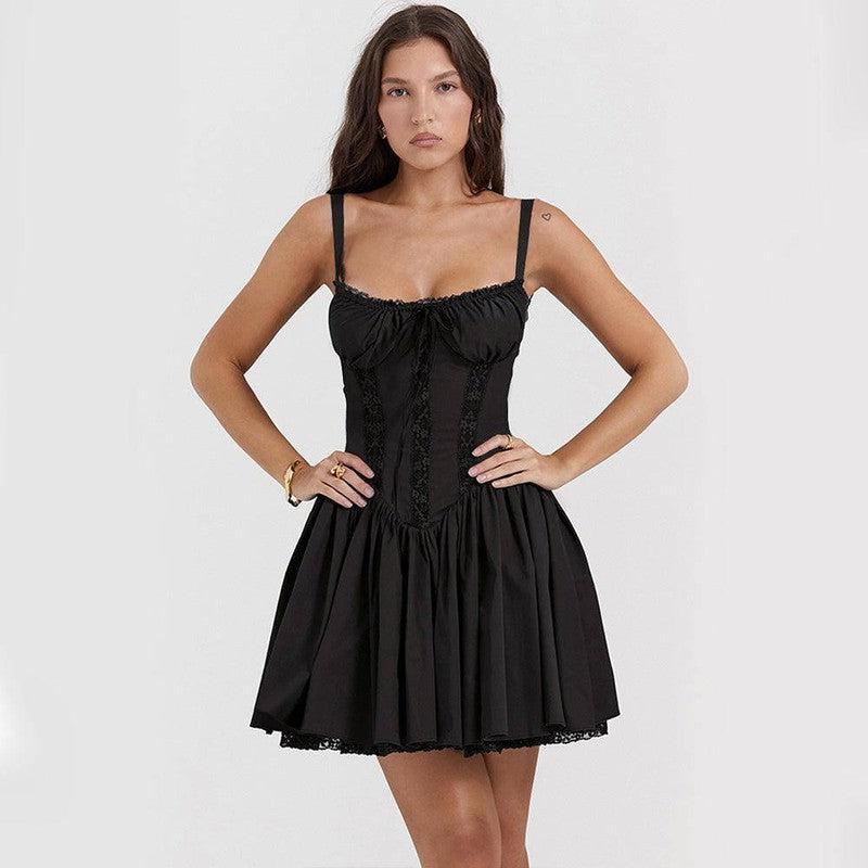 Chic Black Corset Mini Dress for Any Occasion-Black-7