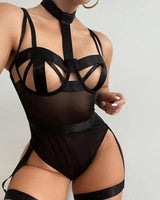 Lingerie Bodysuit With Halter Neck And Garter-Black-1