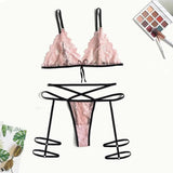 Sexy Lingerie Lace Hollow Sexy Lingerie Leg Straps Set-Pink-2