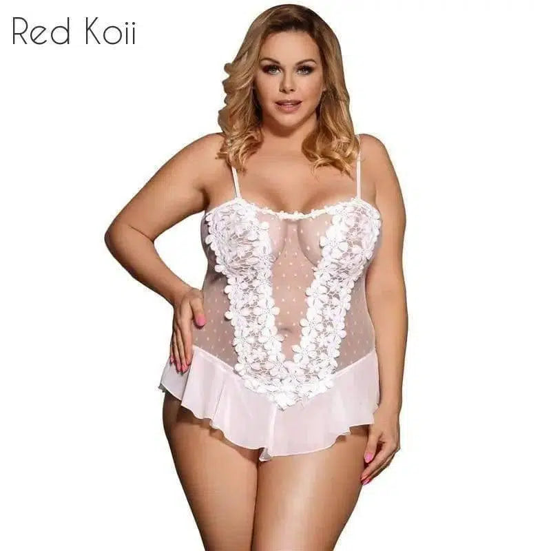 Sexy Lingerie Plus Size Lenceria Sleepwear-White-1