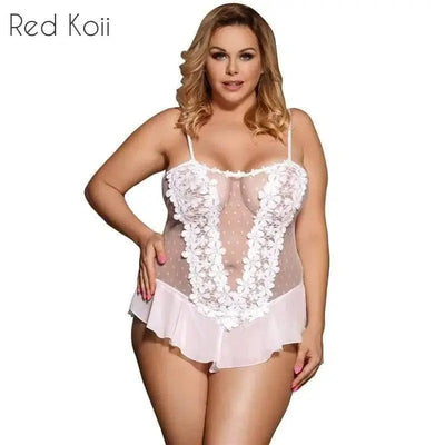 Lingerie Plus Size Lenceria Sleepwear-White-1