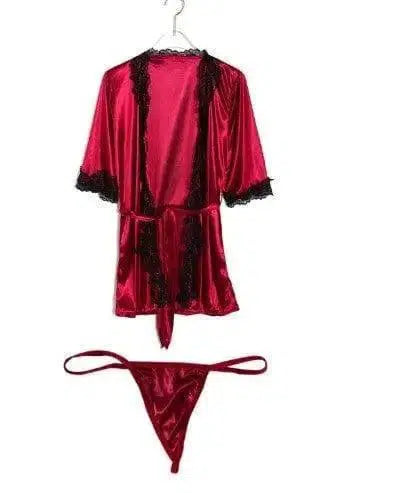 Lingerie Women Lace Sleep Dress Babydoll Nightdress-Redwine-5