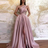 Sexy Slit Slanted Shoulder Dress Long Skirt Evening Dress-3