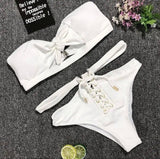 Solid Color Banded Bikini-White-1