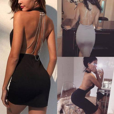 Women Dresses Summer Backless Deep V Rhinestone Bodycon-3