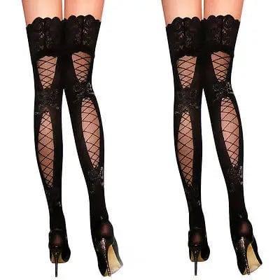 Sexy Women Stockings Lace Top Sheer Thigh High Silk St-Black-2