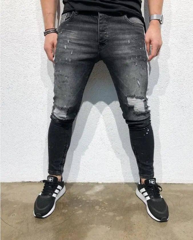 Shredded feet jeans side print jeans men-2