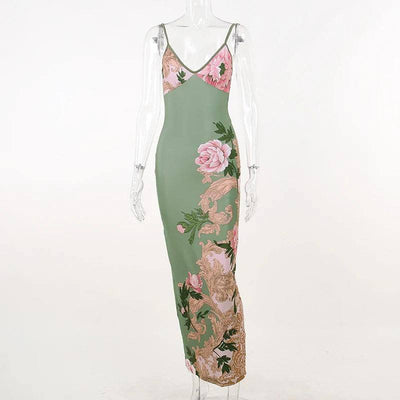 Sleeveless Print Suspender dress women Fashion Vneck slim-3