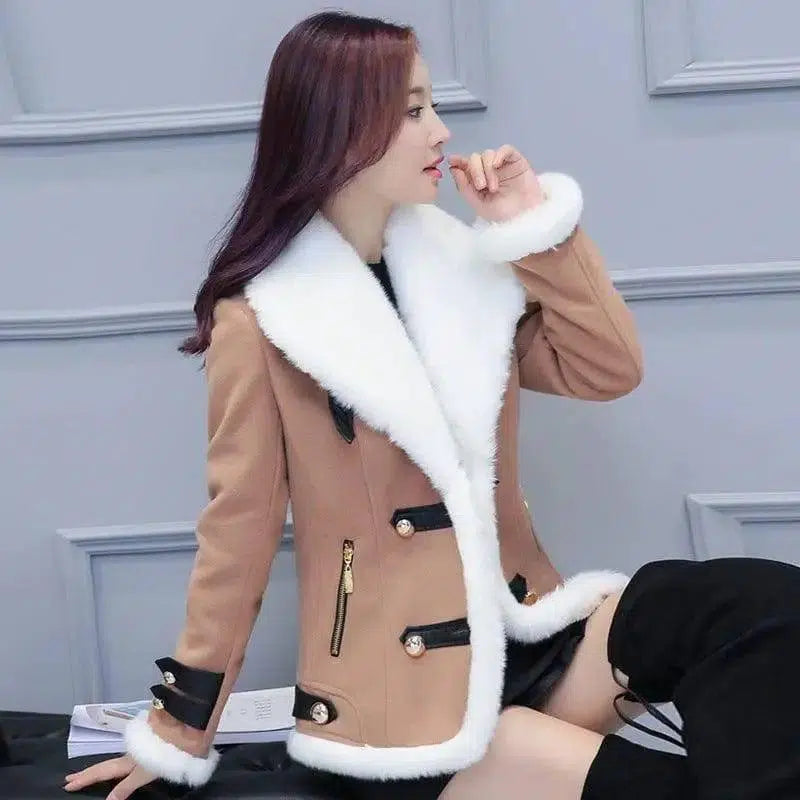 Slim Thick Lamb Wool small Woolen Coat-3