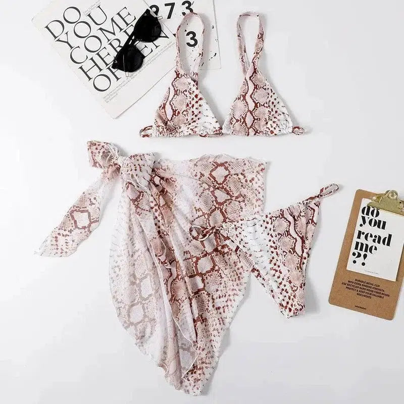 Sling Leopard Print Ladies Three Piece Suit-Khaki-3