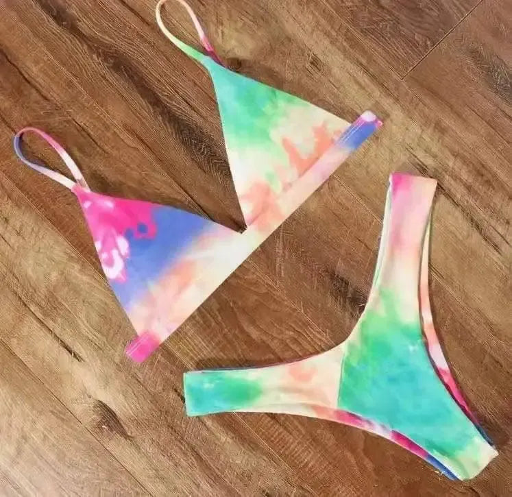 Solid Color Bikini Strappy Swimsuit-GreenB-6