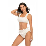 Solid Color High Waist Pit Strip Bikini Ladies Split-White-2