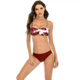 Solid Color Nylon Fabric Split Bikini Sexy Bikini-Red-6