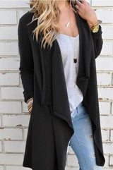 Solid Color Plus Size Women's Long Sleeved Cardigan Jacket-Black-2
