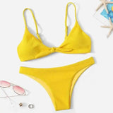 Solid color triangle split sexy bikini-Yellow-2