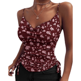 Spaghetti Strap Tops V-neck Camisole Shirts Women Summer-Burgundy-7