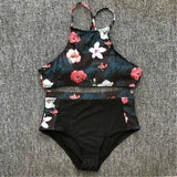 Split leaf print bikini-S-1