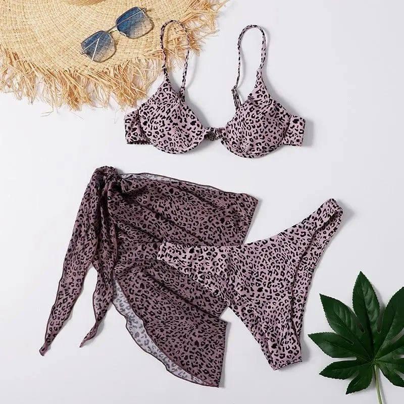 Split Printed Three-piece Swimsuit One-piece Bikini-Leopard-6