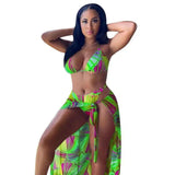 Split Swimsuit Summer Bikini Three-piece Print Beach Suit-Green-4