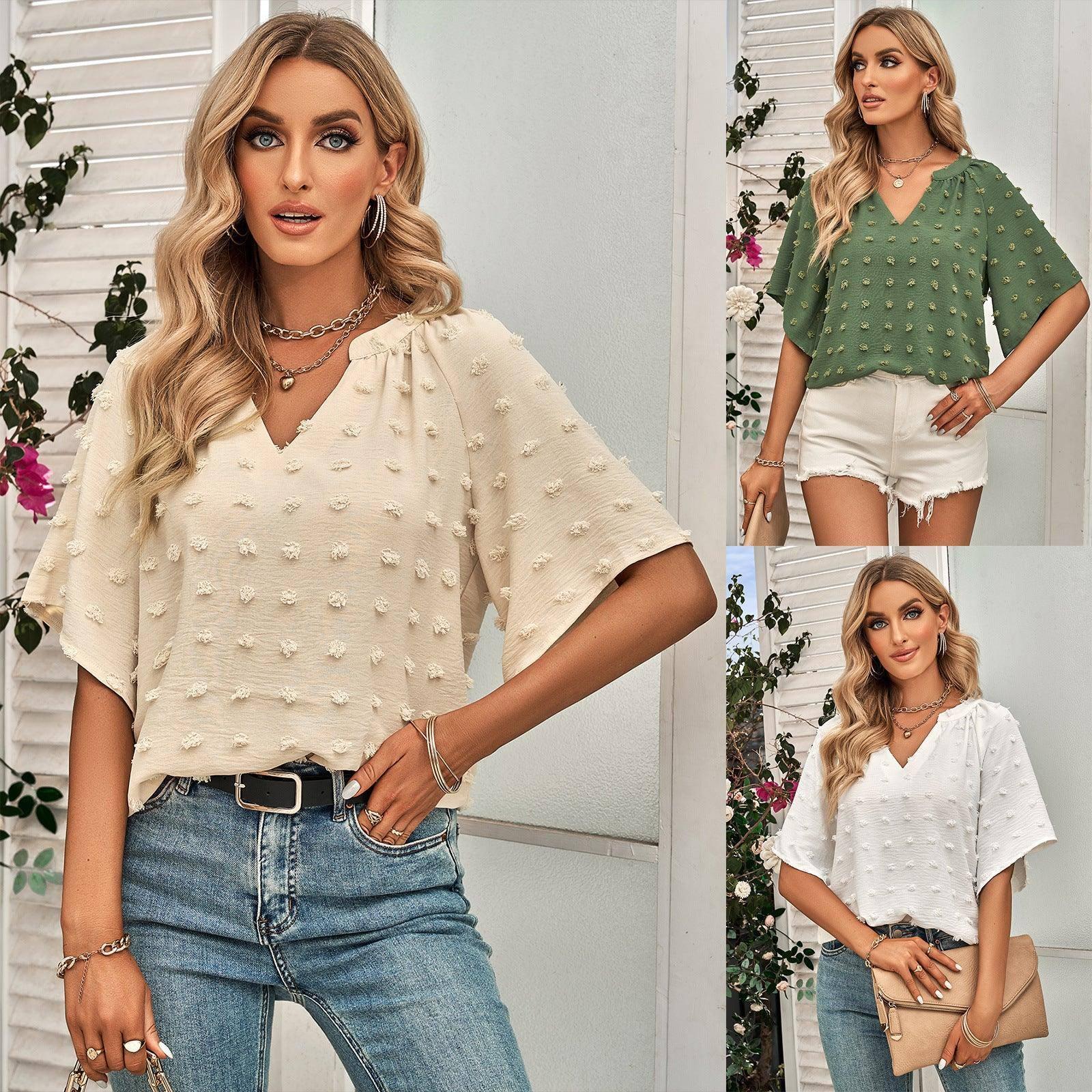 Spring And Summer Women's Clothing Casual Style V-neck Solid-1