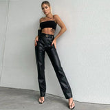 Stretch Leather Pants Women Casual PU Leather Pants Trousers-5