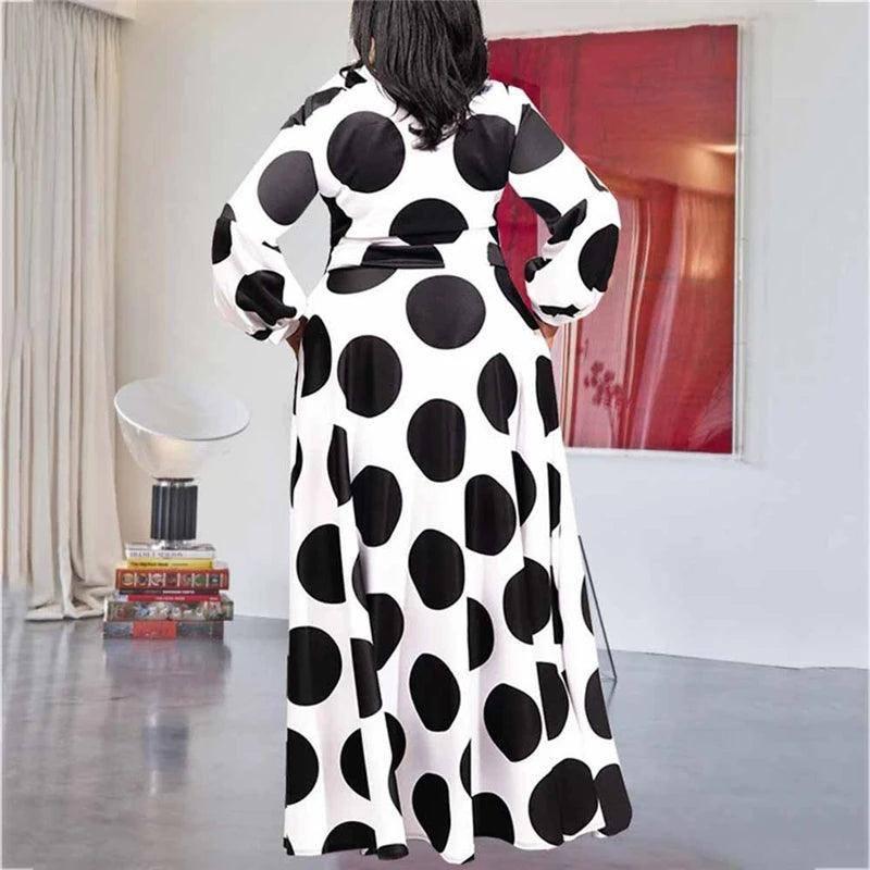 Plus Size Clothing Women Boho Long Maxi Dress 5XL Casual Dots Dresses Bow Elegant Ladies Big Shirt Dress Wholesale Dropshipping-3