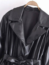 Stylish Belted Faux Leather Trench Coat-4