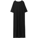 Oversized Long Summer Plus Size Women Slit Dresses 6xl 7xl 8xl 9xl 10xl Cotton Loose Casual Maxi Harajuku Za Boho Dress Black-8