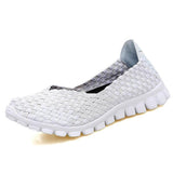 Women Shoes Summer Casual Flats Breathable Female Sneakers Woven Walking Shoes Slip On Ladies Loafers Handmade Shoes Size 35-40-WHITE-4