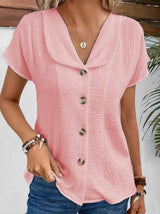 Summer Solid Color Fashion Short-sleeved Cardigan Button-Peach-7