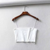 Summer Women's Crop Top Elastic Cotton Camis sleeveless-WHITE-9