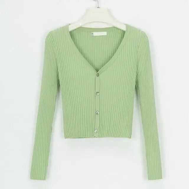 sweater cardigan women Slim sweaters-Green-9