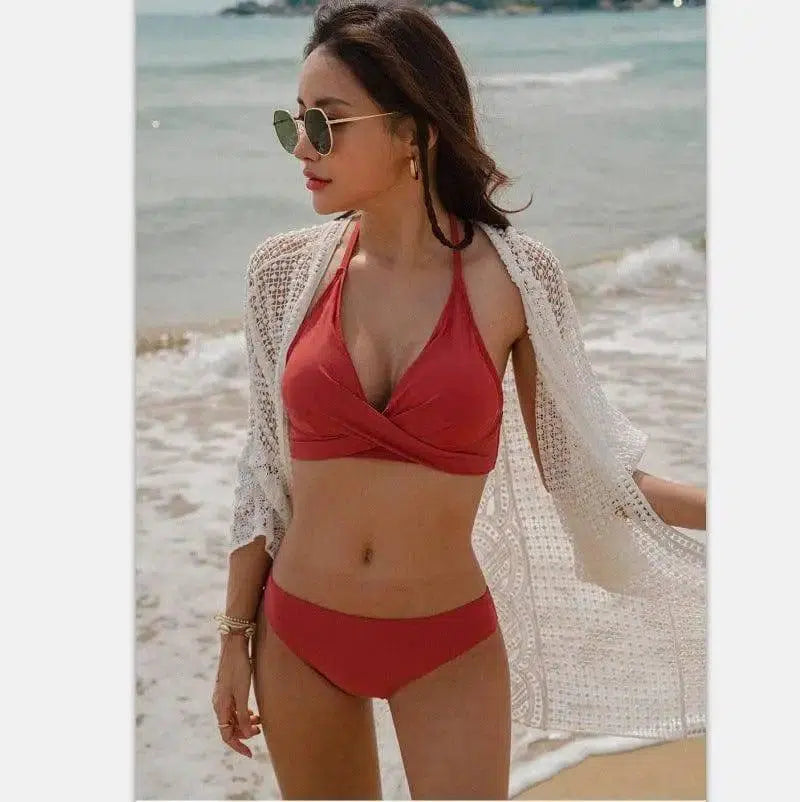 Swimsuit Women Fashion Sexy Slim Slimming Small Breasts-Red-1