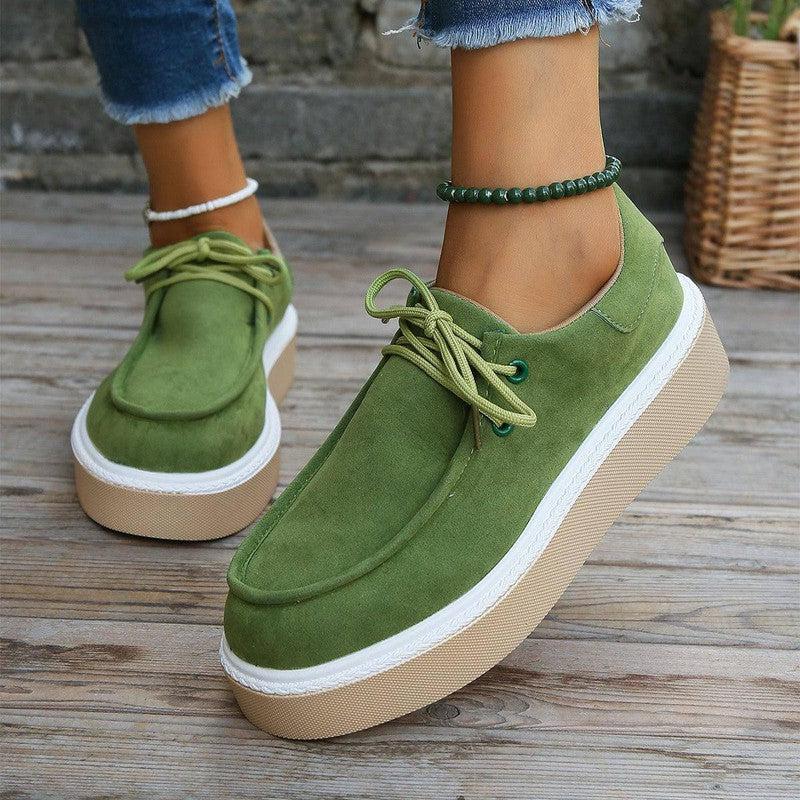 New Thick Bottom Lace-up Flats Women Solid Color Casual Fashion Lightweight Walking Sports Shoes-1