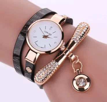 Thin belt fashion ladies watch Casual three-ring winding bracelet watch Women's fashion quartz watch-12