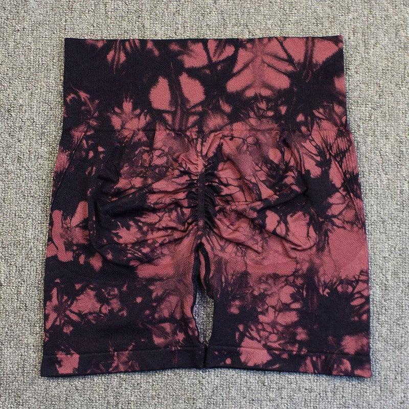 Tie-dye Printed Yoga Pants Summer Quick-drying Fitness Shorts High-waisted Hip-lifting Leggings Women Pants-Saucy Red-17