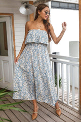 Trendy Floral Tube Top Dress-Light Blue-3