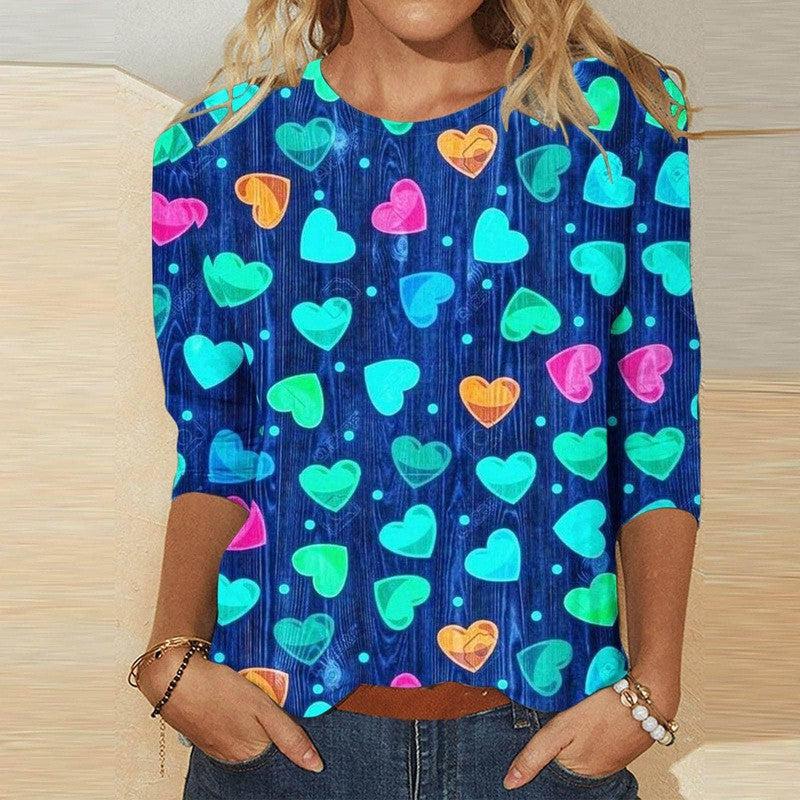 Valentine's Day Female With Hearts Printing Crew Neck T-shirt Top-RQ4127506-11