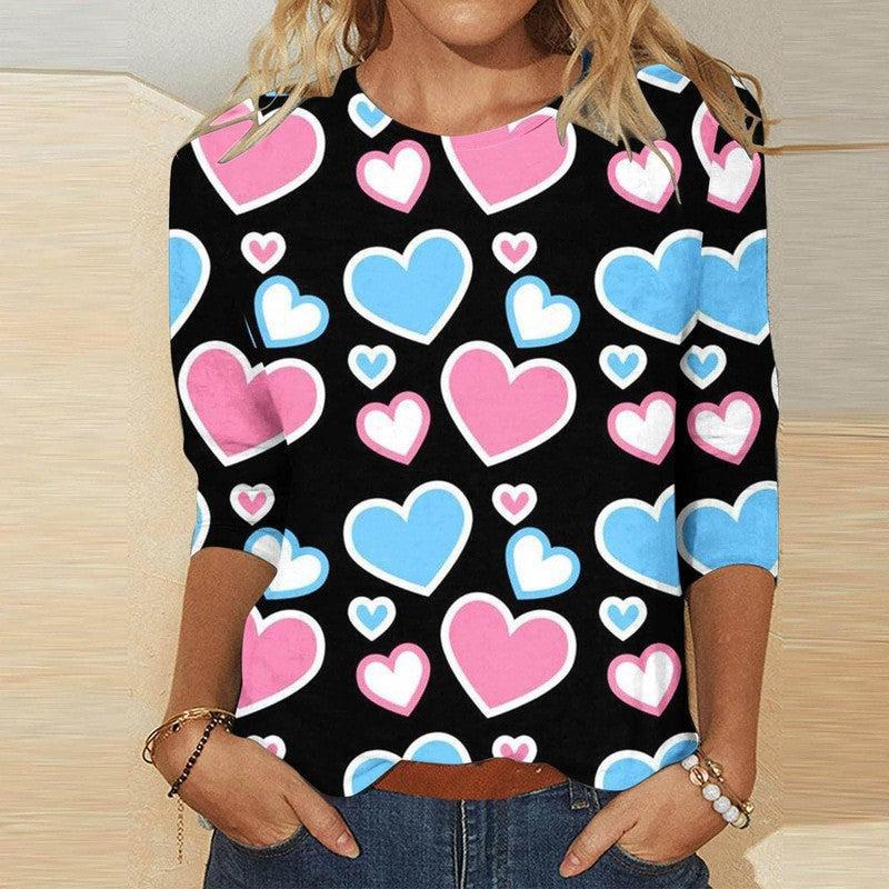 Valentine's Day Female With Hearts Printing Crew Neck T-shirt Top-RQ4127502-7