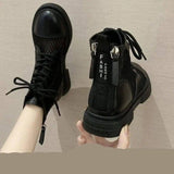 White Mesh Martin Boots Women Summer Thin-Black A-4