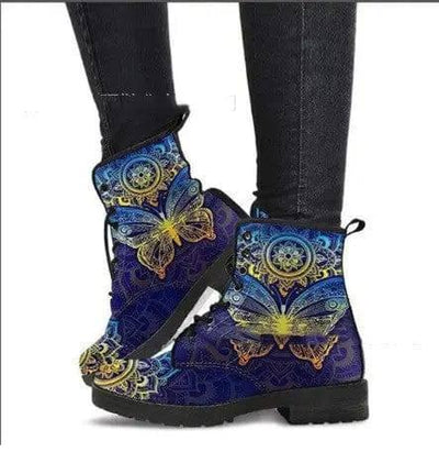 Women Ankle Boots Low Heels Shoes Woman Vintage Pu Leather-Blue-5