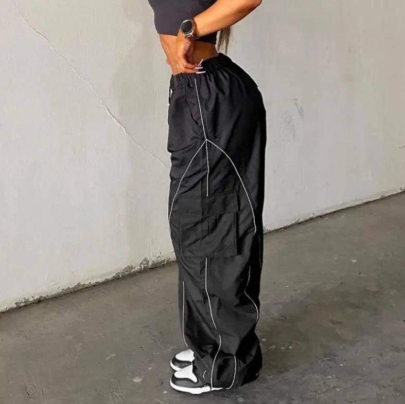 Women Baggy Low Waist Drawstring Cargo Pants Oversize Casual-3