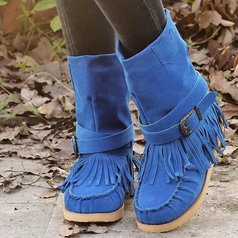 Women Boots British Style Short Tube Frosted-Blue-4